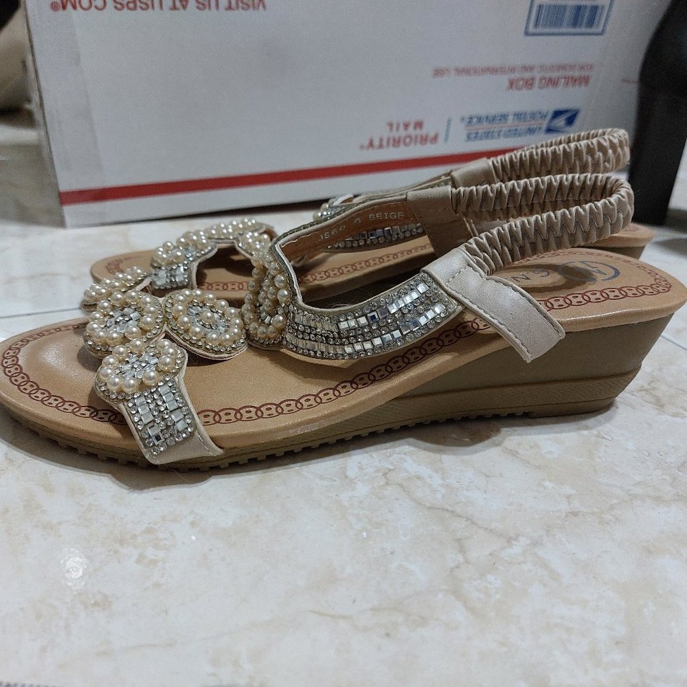 G.N.D Rhinetone & Pearl Heeled Sandals Perfect Summer Fits Size 6